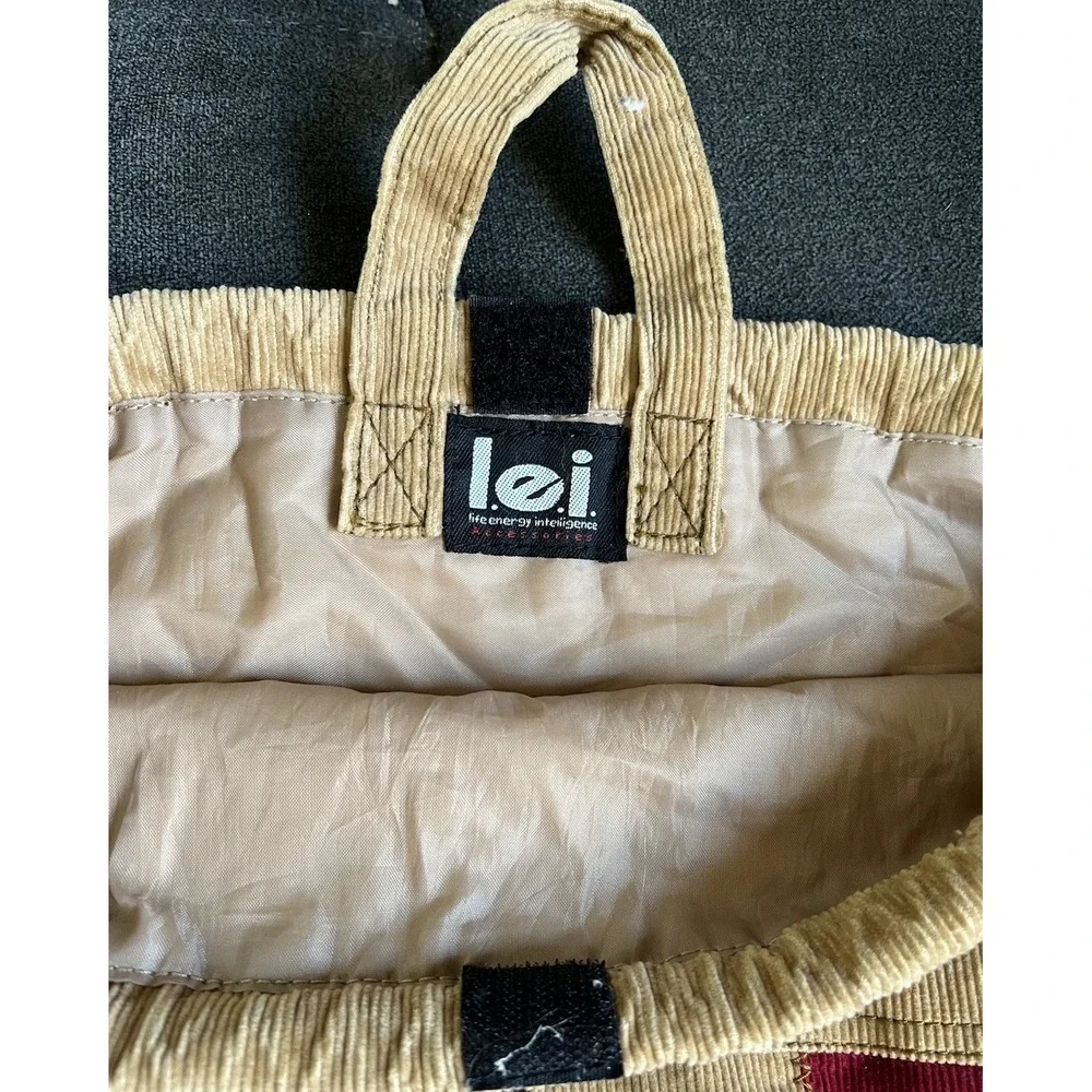 Vintage Y2K Lei Corduroy Pactchwork Backpack Purse 13"x15" - Picture 3 of 4